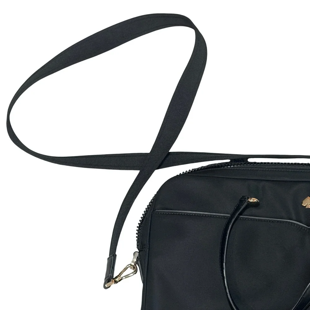 Kate Spade Laptop Bag Women Black Nylon Leather Trim Slim Briefcase Crossbody